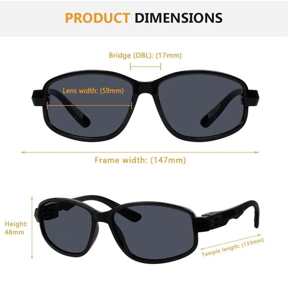 BFOCO Bifocal Sunglasses Men With Metal less Translucent Spring Hinges +3.00 S16 - Picture 5 of 6